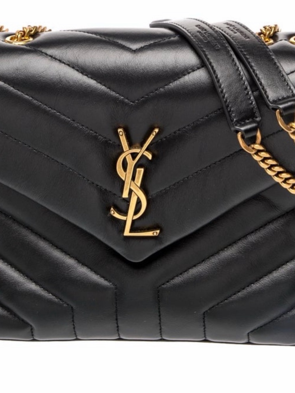Saint Laurent Black Chevron Quilted Leather Shoulder Bag with Gold YSL Hardware